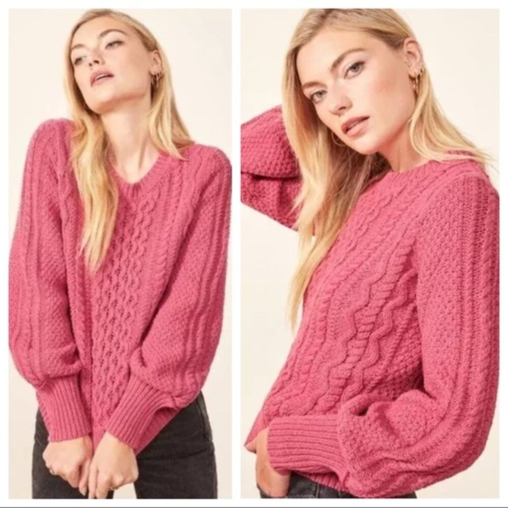 Reformation x La Ligne Pink Cableknit Sweater